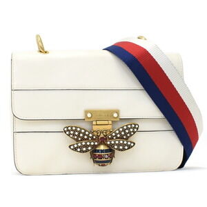 Gucci Queen Margaret Bag Bee Motif Tricolor Strap Web White Leather